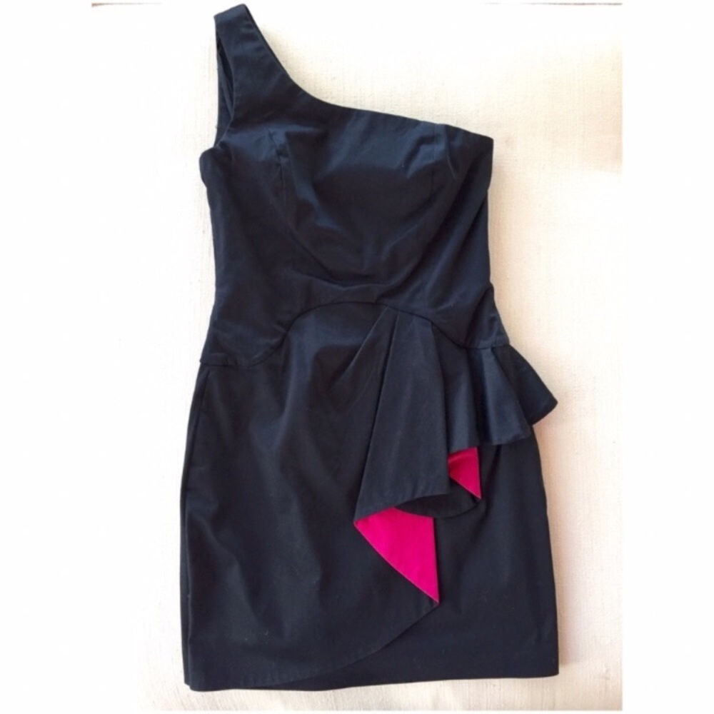 French connection black and pink ruffle dress